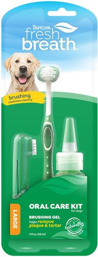 Kit Fresh Breath de Higiene Dentária 1 Gel + 2 Escovas de Dentes para Cães Médios e Grandes