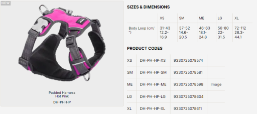 Red Dingo Dog Harness Padded Harness Hot Pink