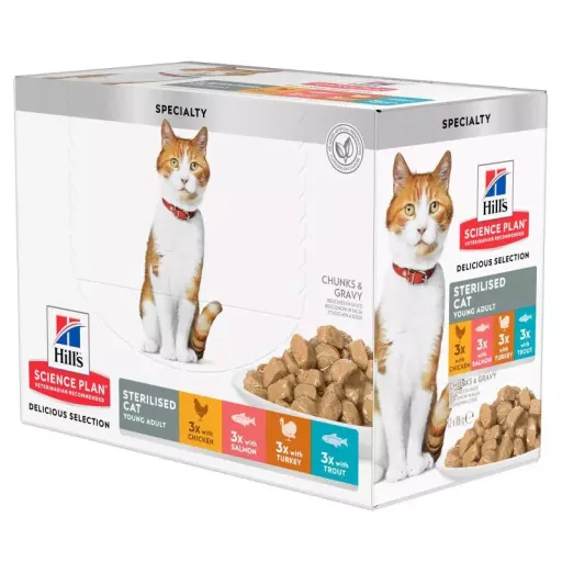 Hill's Science Plan Feline Sterilised Multipack Pollo, Salm&oacute;n, Pavo y Trucha