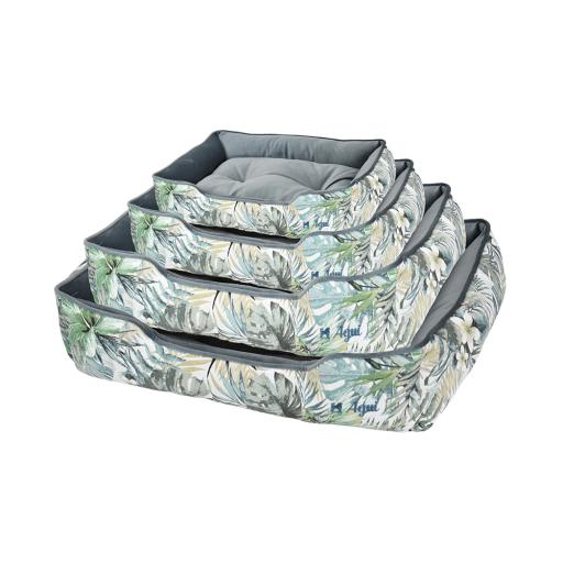 Agui Cama Retangular Estampada Leafy, Azul/Cinza Agui Cama Retangular Estampada Leafy, Azul/Cinza