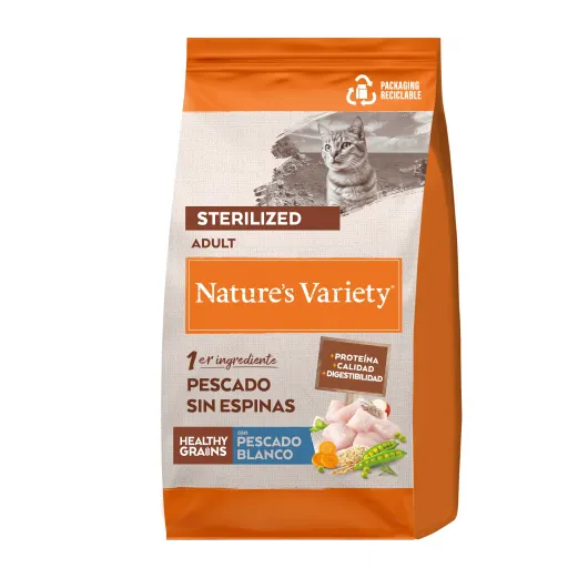 Nature's Variety Pienso Adult Sterilised Healthy Grain Pescado Blanco para Gatos